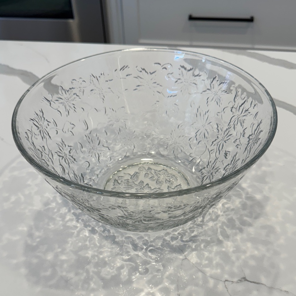Vintage Glass Salad Bowl Fantasia Princess House Clear Floral Glass Bowl